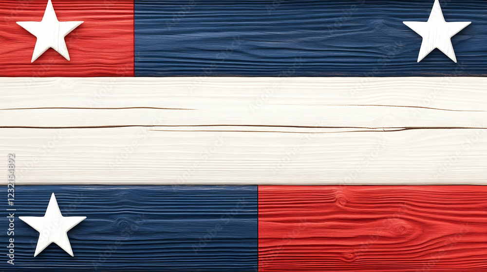Patriotism, wooden background, stars, red white blue, American Independence Day design Patriotism, wooden background, stars, red white blue, American Independence Day design