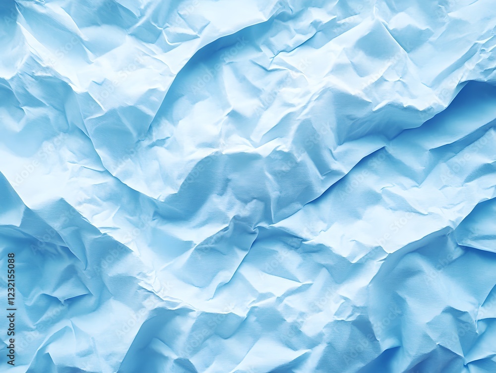 Obraz premium Textured Light Blue Crumpled Paper: Abstract background of crumpled light blue paper, creating a textured and dynamic surface with varying shades and folds.