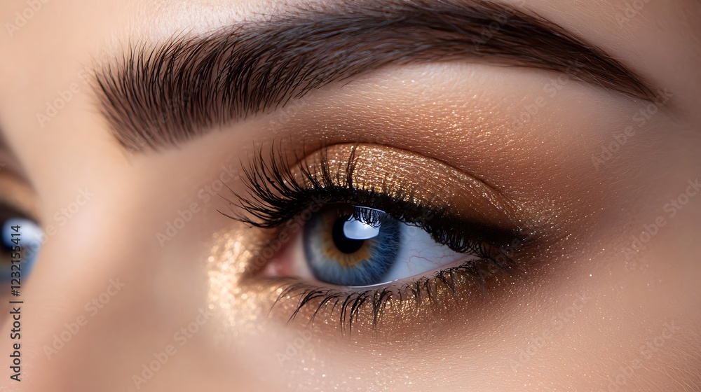 Fototapeta premium A Close Up Of A Sparkling Gold Eye Makeup Look