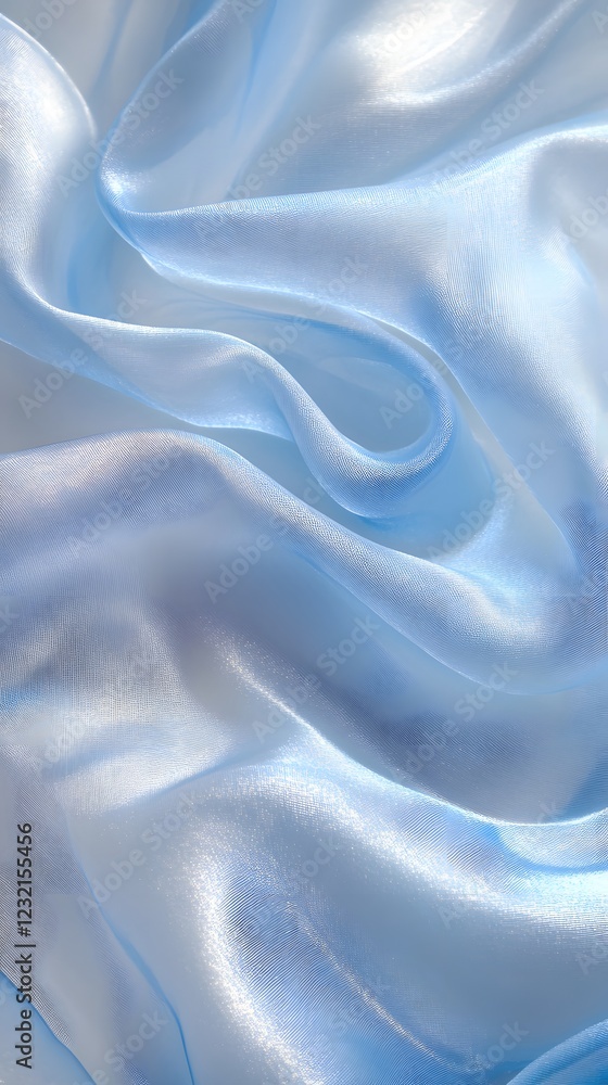 Obraz premium Serene Blue Silk Drape: Luxurious, light blue silk fabric gracefully drapes and folds, creating a dreamy, ethereal texture.