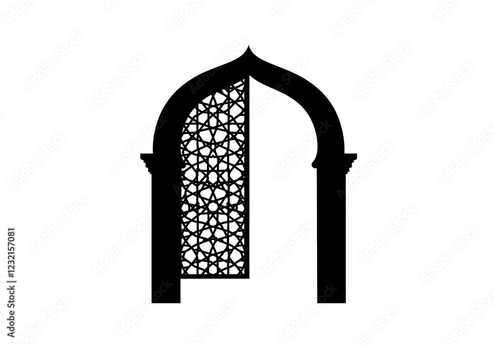 Fototapeta premium Elegant Islamic Window and Door Arch Vector, Featuring Arabesque Patterns and Mosque-Inspired Silhouettes