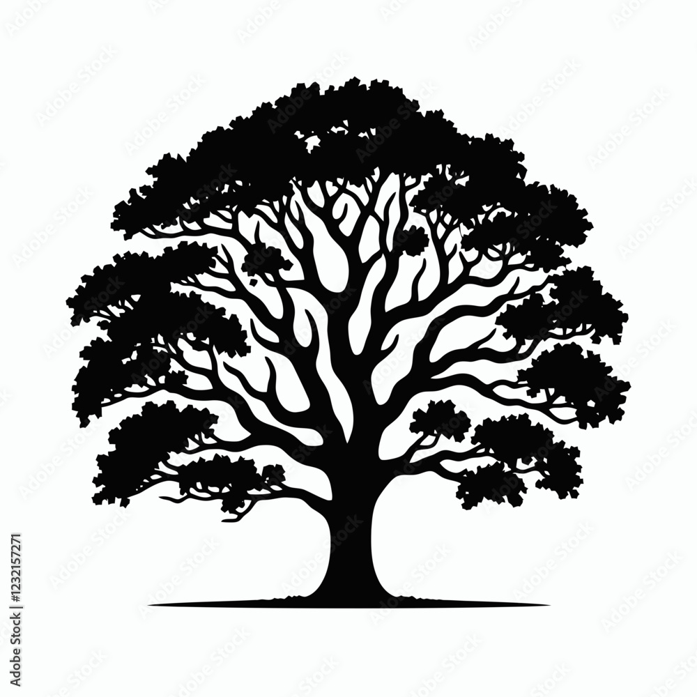 Fototapeta premium Oak Tree silhouette in black on a white background