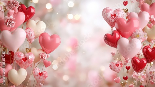Romantic heart balloons backdrop
