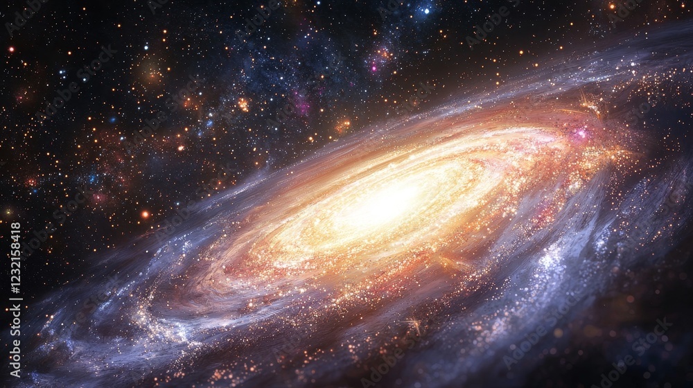 Fototapeta premium Colorful Digital Illustrations of a Spiral Galaxy in a Vast Universe Scene