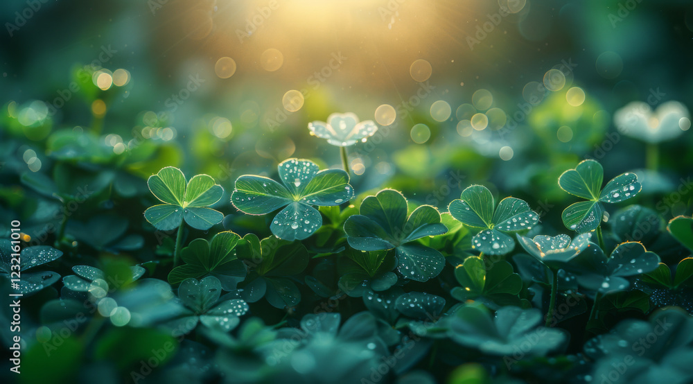 A green leafy field with a single green leaf that looks like a clover. The field is full of green leaves and the clover leaf stands out as the only one A green leafy field with a single green leaf that looks like a clover. The field is full of green leaves and the clover leaf stands out as the only one