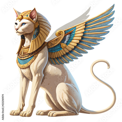 Sphinx statue with a graceful physique, standing full body on a white background, symbol of ancient Egypt and architectural grandeur