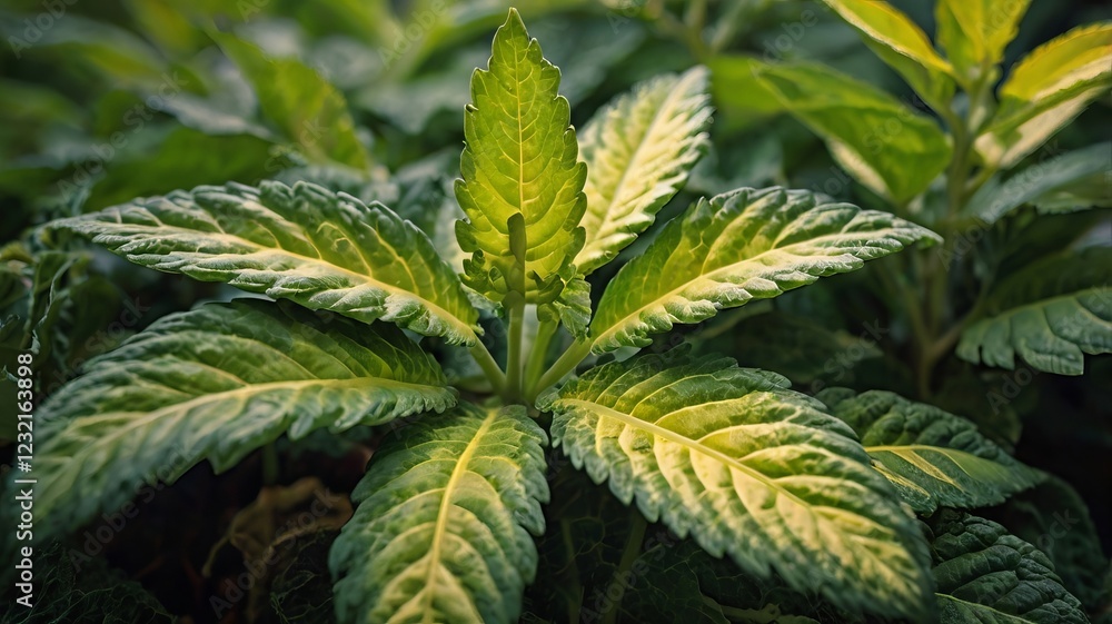 Leafy Green Plant with Subtle Yellowish Tint – Close-Up Botanical Detail Leafy Green Plant with Subtle Yellowish Tint – Close-Up Botanical Detail