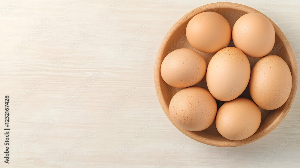 Fresh brown eggs in bowl on wood table Fresh brown eggs in bowl on wood table