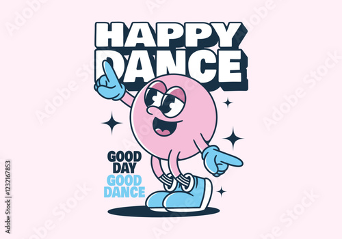 Happy dance. Cute dancer character in pink colors