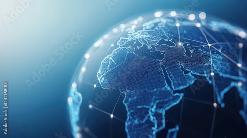 A blue globe with a network of lines connecting it