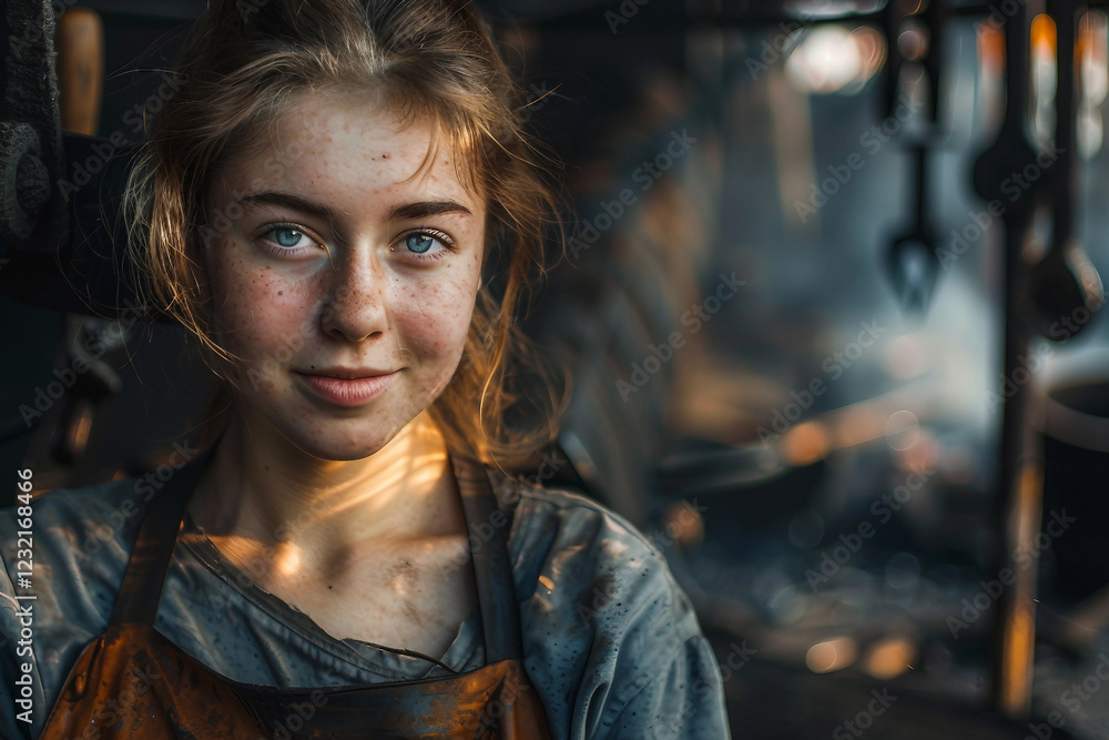 Generative AI depiction of a blacksmith forging metal with sparks flying during the working process Generative AI depiction of a blacksmith forging metal with sparks flying during the working process
