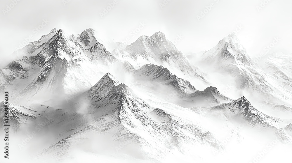 Obraz premium Beautiful grayscale shot of snowy rocky mountains