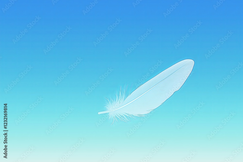 Obraz premium A gradient background blending shades of blue and white, with a single floating feather, simple and serene 