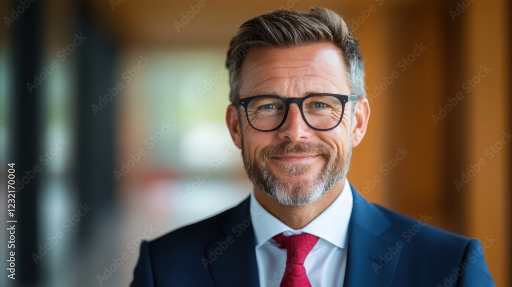A man in a suit and tie with glasses is smiling A man in a suit and tie with glasses is smiling
