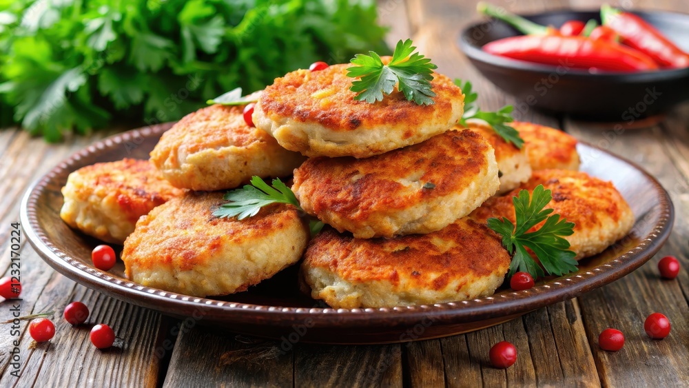 Close-up of chicken cutlets made from minced meat with paprika, dish, meat, dish, meat, close-up, utensils, flavor Close-up of chicken cutlets made from minced meat with paprika, dish, meat, dish, meat, close-up, utensils, flavor