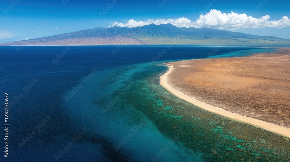 Aerial View of Coastal Island Mountain and Reef Aerial View of Coastal Island Mountain and Reef