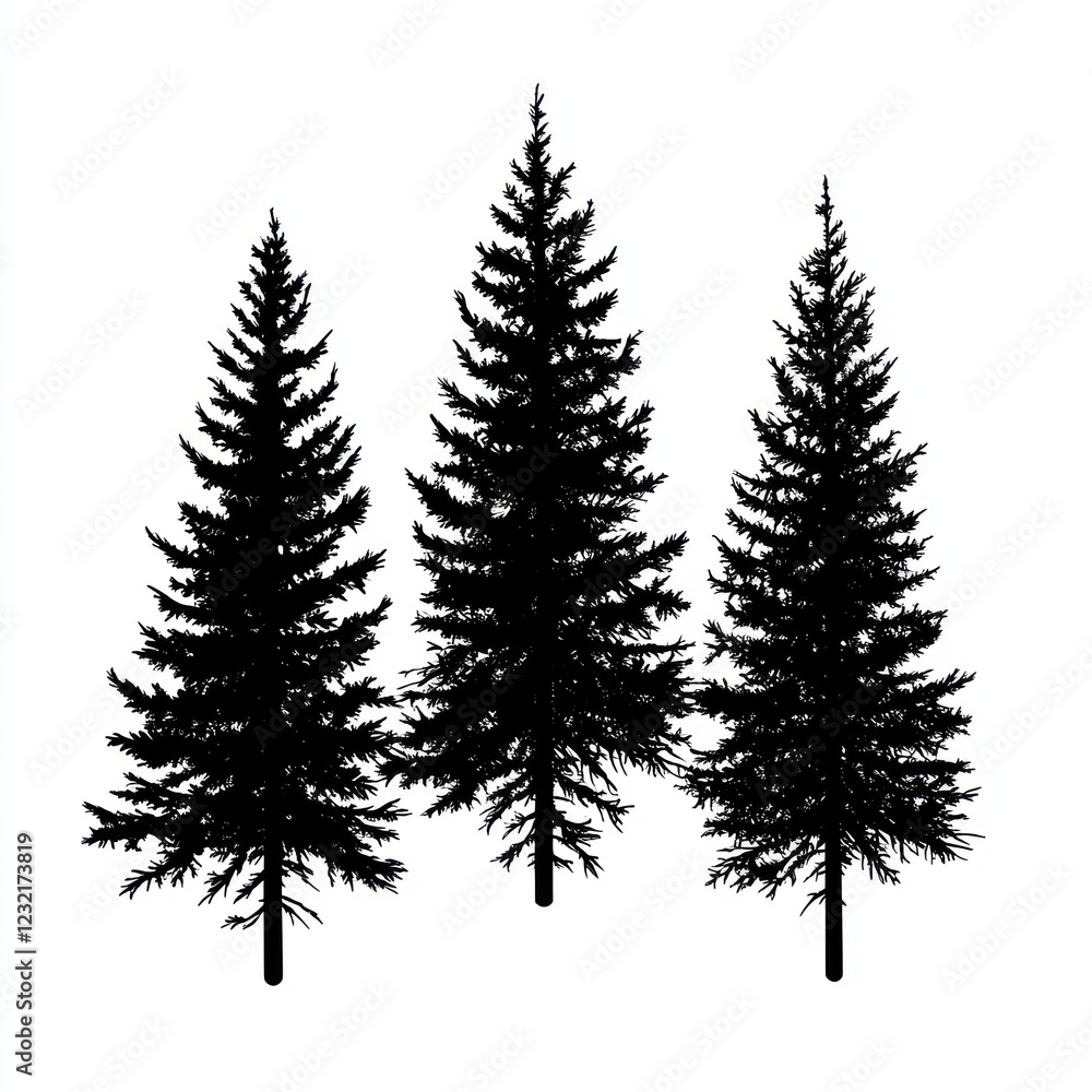 Obraz premium Three Silhouettes Of Tall Evergreen Trees