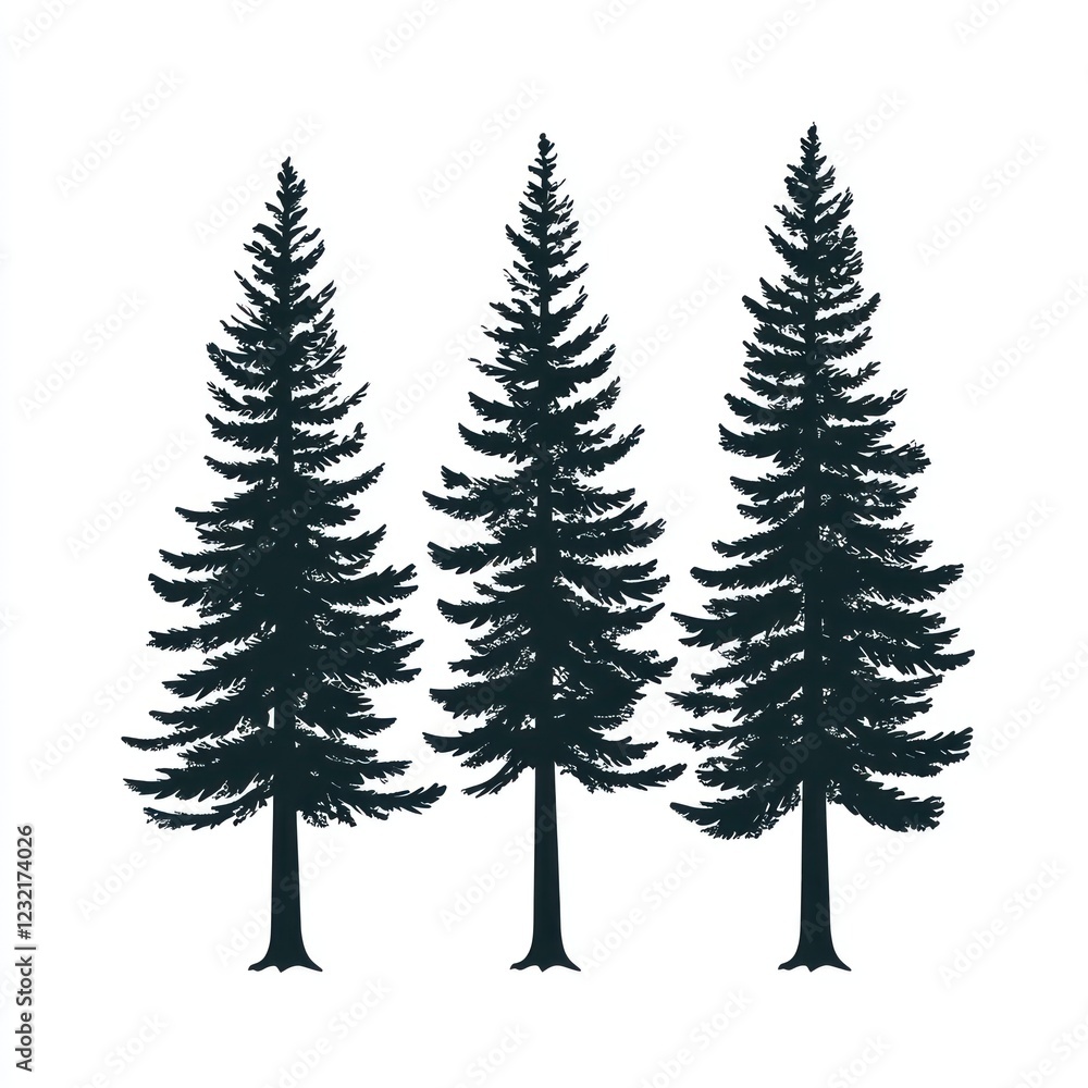 Obraz premium Three Tall Evergreen Trees Silhouette Illustration