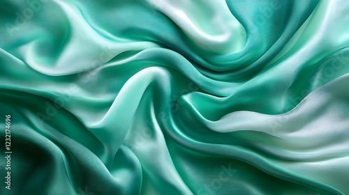 Aqua Silk Drape: Luxurious teal and turquoise silk fabric flows in elegant, swirling folds, creating a captivating abstract image of texture and light. 