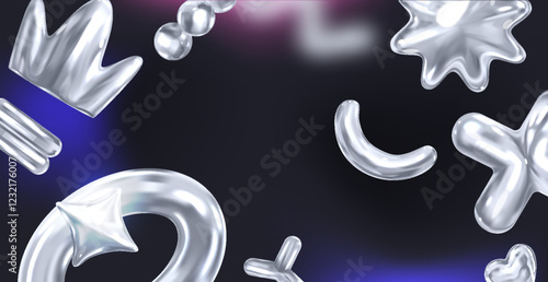 Abstract Metallic Shapes on Dark Gradient Background