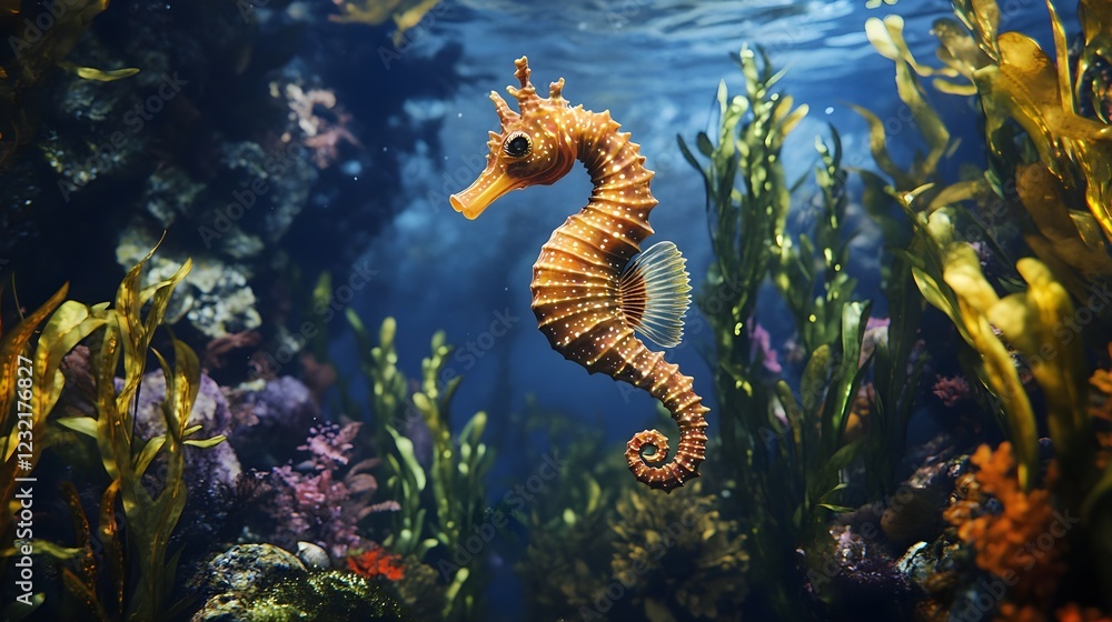 Beautiful seahorse in the ocean, underwater plants, marine wild nature beautiful seahorse underwater scene Beautiful seahorse in the ocean, underwater plants, marine wild nature beautiful seahorse underwater scene