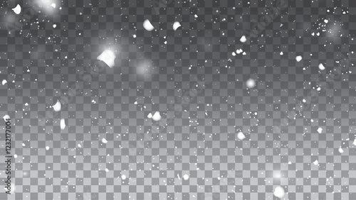 Falling Christmas Shining transparent beautiful, little snow with snowdrifts isolated on transparent background. Snowflakes, snow background. Heavy snowfall. 