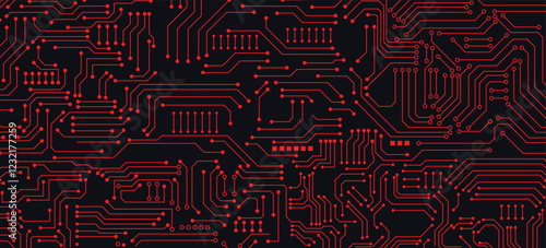 Technical vector seamless pattern with circuit board. 
