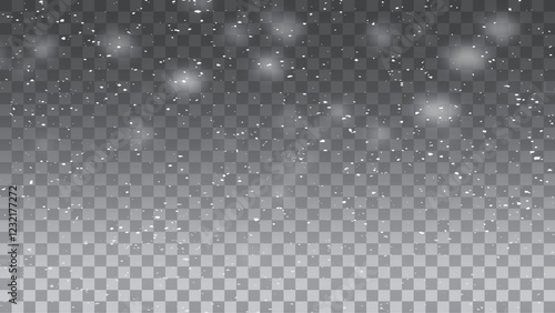 Falling Christmas Shining transparent beautiful, little snow with snowdrifts isolated on transparent background. Snowflakes, snow background. Heavy snowfall. 