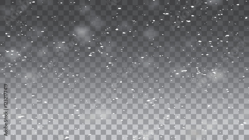 Falling Christmas Shining transparent beautiful, little snow with snowdrifts isolated on transparent background. Snowflakes, snow background. Heavy snowfall. 