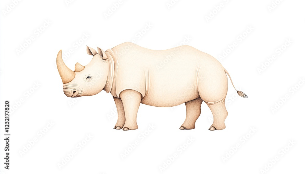 Fototapeta premium Illustration of a cute rhinoceros standing proudly, showcasing its features against a simple background