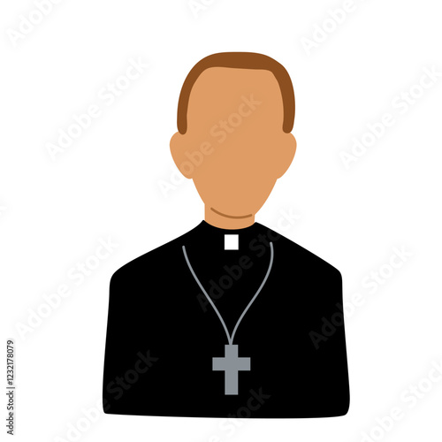 Clerical figure wearing a black robe and cross necklace in minimalist style