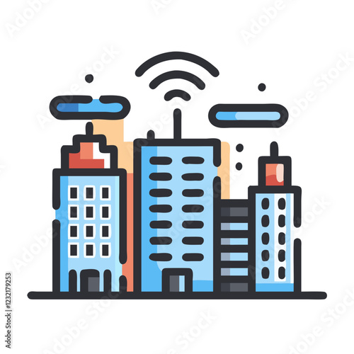 Smart City concept. Skyscraper with WiFi Signal