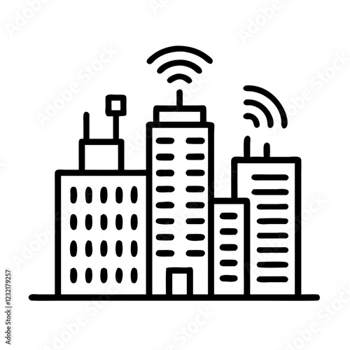 Smart City concept. Skyscraper with WiFi Signal. line style