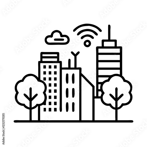 Smart City concept. Skyscraper with WiFi Signal. line style