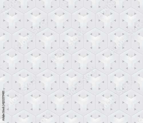 Vector seamless abstract geometric pattern with hexagons. Modern 3D design with subtle texture, light and shadow