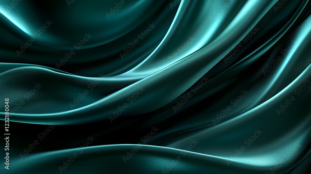 Fototapeta premium Emerald Drape: The captivating allure of teal silk fabric, its luxurious texture and gentle folds creating an abstract, almost hypnotic effect.
