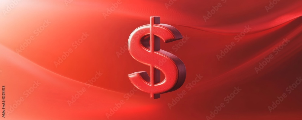 Obraz premium Metallic red dollar sign floating over wavy digital landscape, representing financial dynamics and economic volatility
