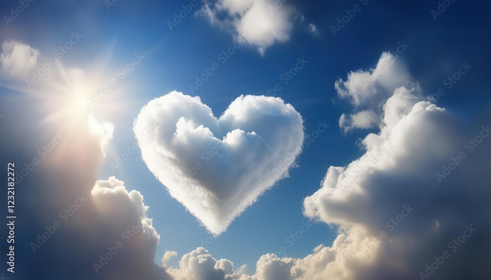 Heart-shaped cloud formation in a bright blue sky surrounded by fluffy white clouds Heart-shaped cloud formation in a bright blue sky surrounded by fluffy white clouds
