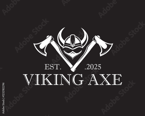 creative two axes with a viking helmet in the middle, logo design
