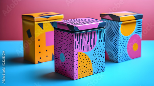 3D Illustration Colorful Geometric Pattern Boxes Design photo