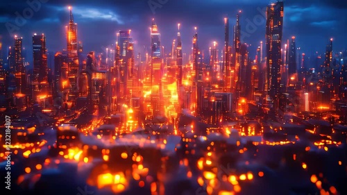 Wallpaper Mural A glowing cyberpunk-inspired cityscape at night with neon-lit skyscrapers and a sci-fi aesthetic, blending futuristic technology with urban design Torontodigital.ca