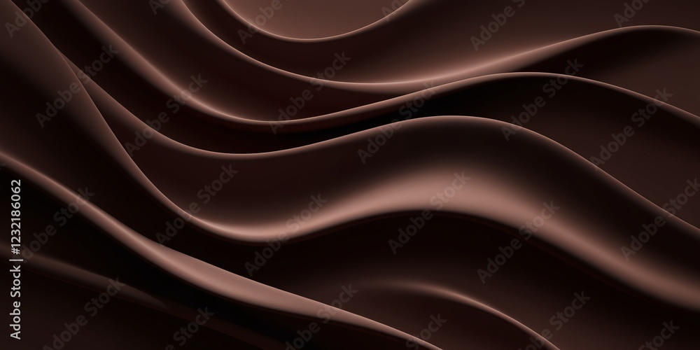 Obraz premium Smooth Brown Silk Fabric Waves Close-up. Close-up of luxurious, smooth brown silk fabric with flowing, wavy patterns. The elegant folds and curves create a sense of motion and texture.