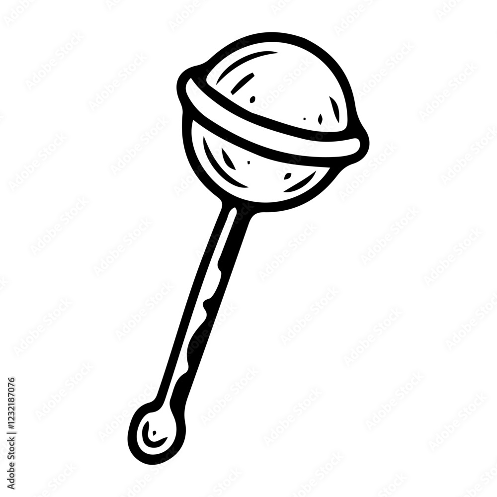 Baby rattle with handle. Hand drawn doodle. Musical toy for newborn entertainment. Child's educational games. Play decoration. Childhood. Vector line art illustration. Baby rattle with handle. Hand drawn doodle. Musical toy for newborn entertainment. Child's educational games. Play decoration. Childhood. Vector line art illustration.