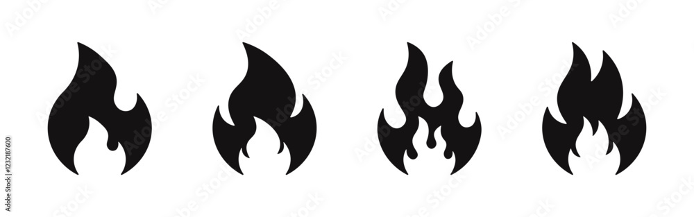Fire icons set. Flame, bonfire symbol collection. Vector illustration. Fire icons set. Flame, bonfire symbol collection. Vector illustration.