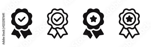 Quality certify badge icon. Quality award ribbon symbol. Vector illustration.