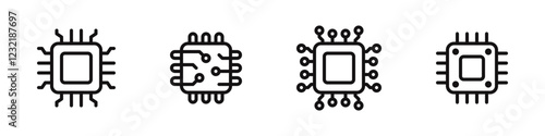 Chip icons set. Circuit board symbol collection. Vector illustration.