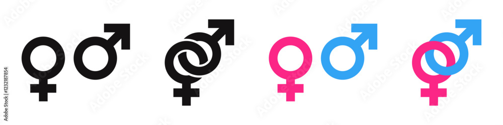 Gender icons set. Male and female symbol. Vector illustration. Gender icons set. Male and female symbol. Vector illustration.