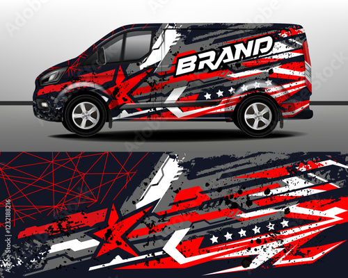 Car camouflage texture template for vinyl wrap and sticker printing. Car branding. Military distressed star ornament for vinyl wrap and sticker printing. Car design development for a company.