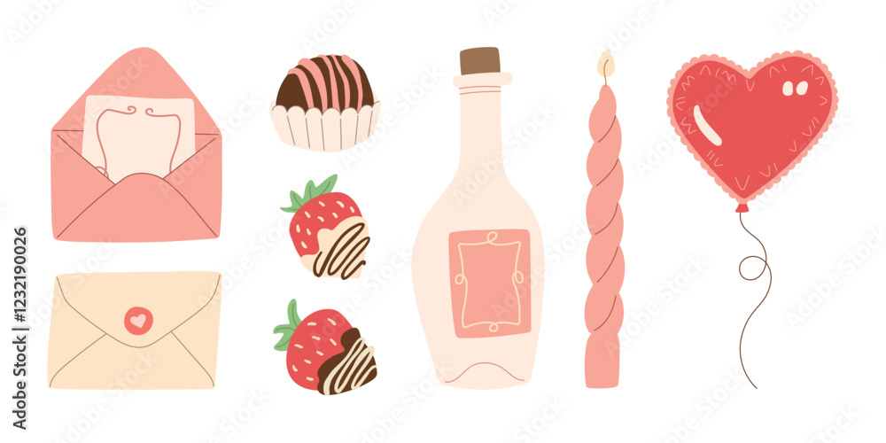 Vector Valentine's Day hearts, chocolate, strawberries and wine illustration collection. Modern hand drawn pastel pink clip art set for books, stationery, banners and social media Vector Valentine's Day hearts, chocolate, strawberries and wine illustration collection. Modern hand drawn pastel pink clip art set for books, stationery, banners and social media