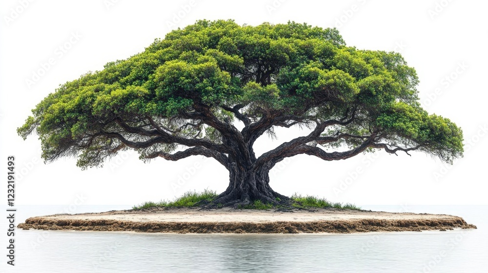 Lush Green Tree on a Small Island in Calm Water Lush Green Tree on a Small Island in Calm Water